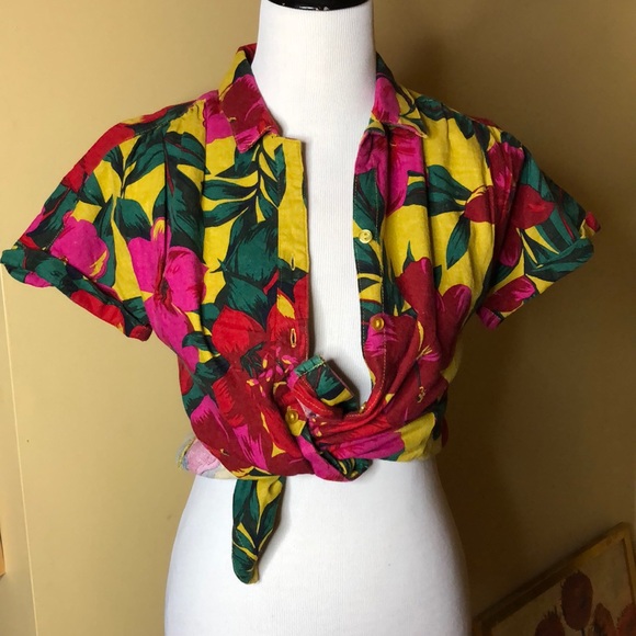 SP FOR CYNTHIA sz Small P Vibrant Floral Hawaiian Print Linen Breathable $89 NEW - Picture 2 of 8